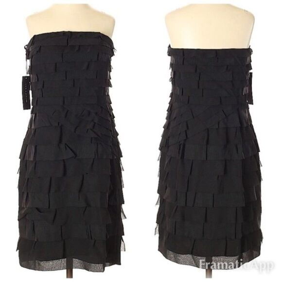Ann Taylor Tiered Ruffle Sheath Strapless Cocktail Dress - size 0 in Black - Picture 1 of 12